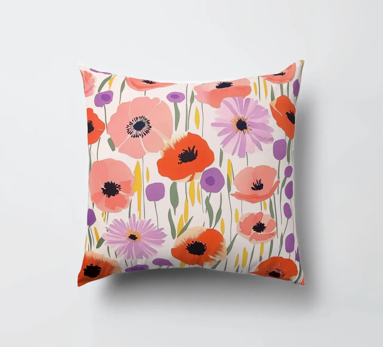 Vintage Botanical Poppy Asters Abstract Flowers Retro Floral cuscino da Gentle Echoes Art