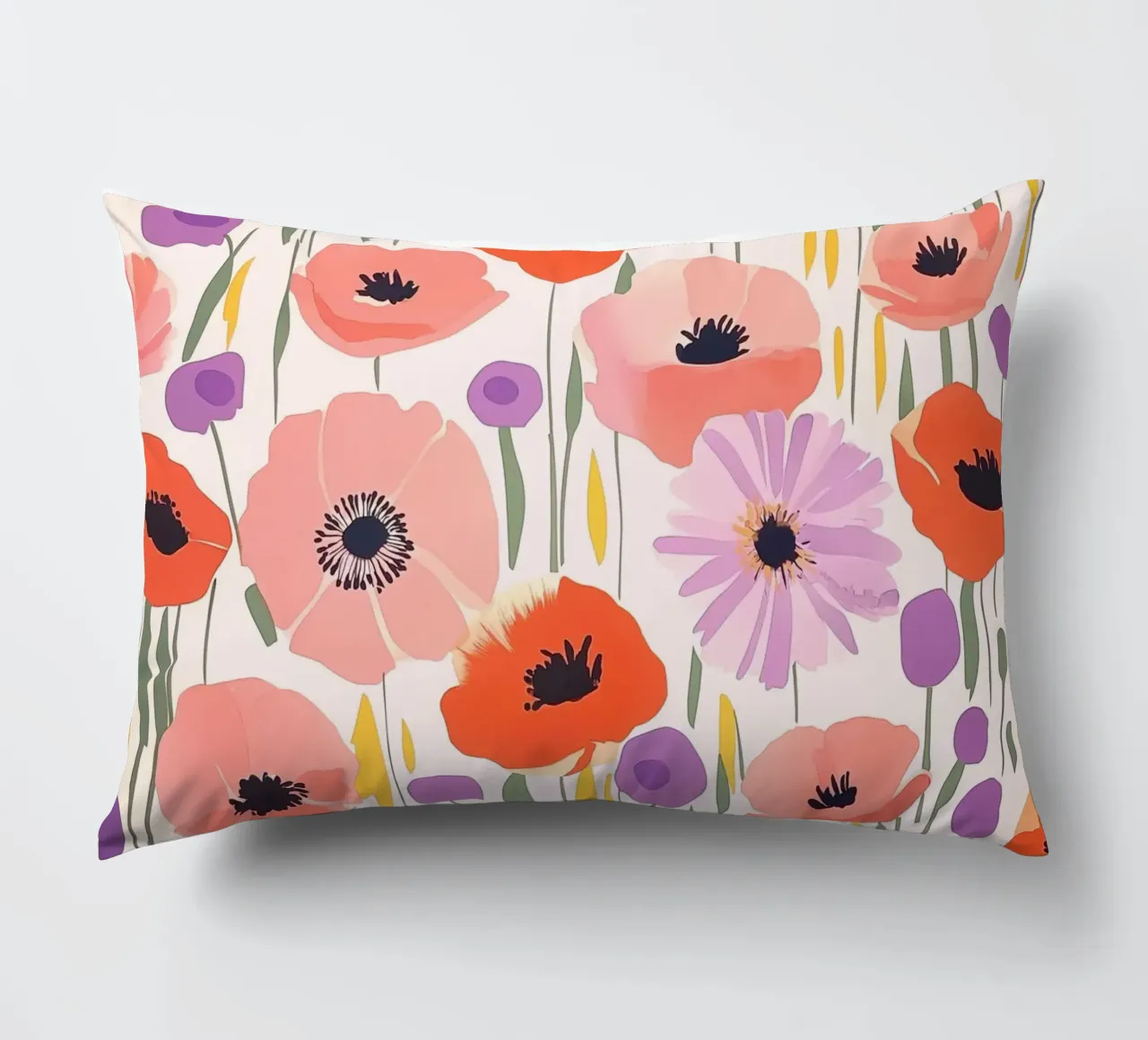 Vintage Botanical Poppy Asters Abstract Flowers Retro Floral cuscino da Gentle Echoes Art