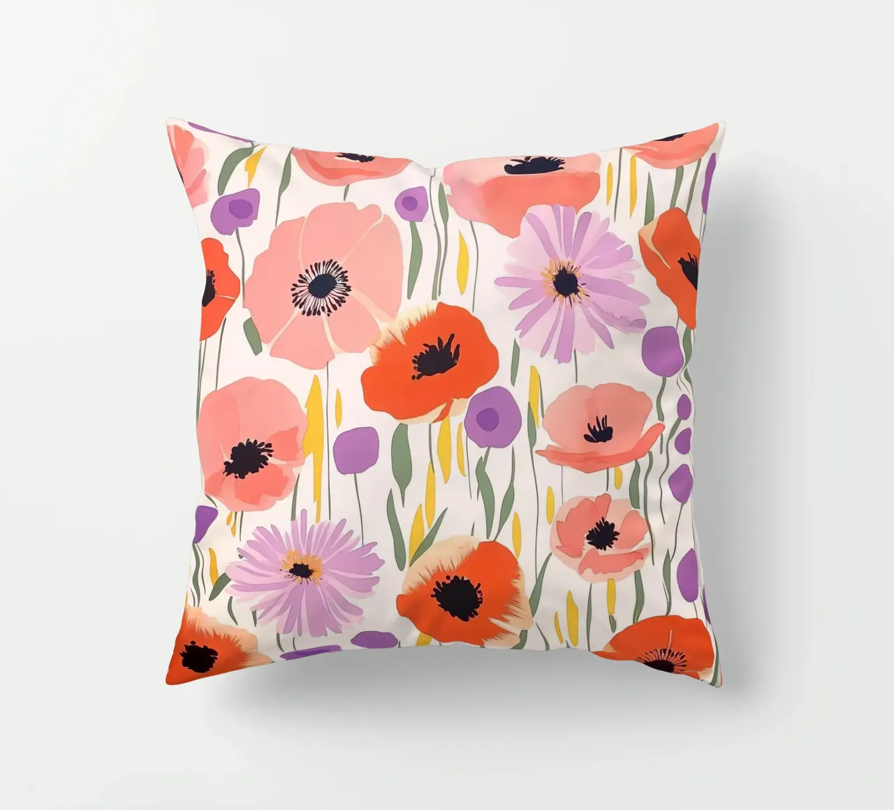 Vintage Botanical Poppy Asters Abstract Flowers Retro Floral cuscino da Gentle Echoes Art