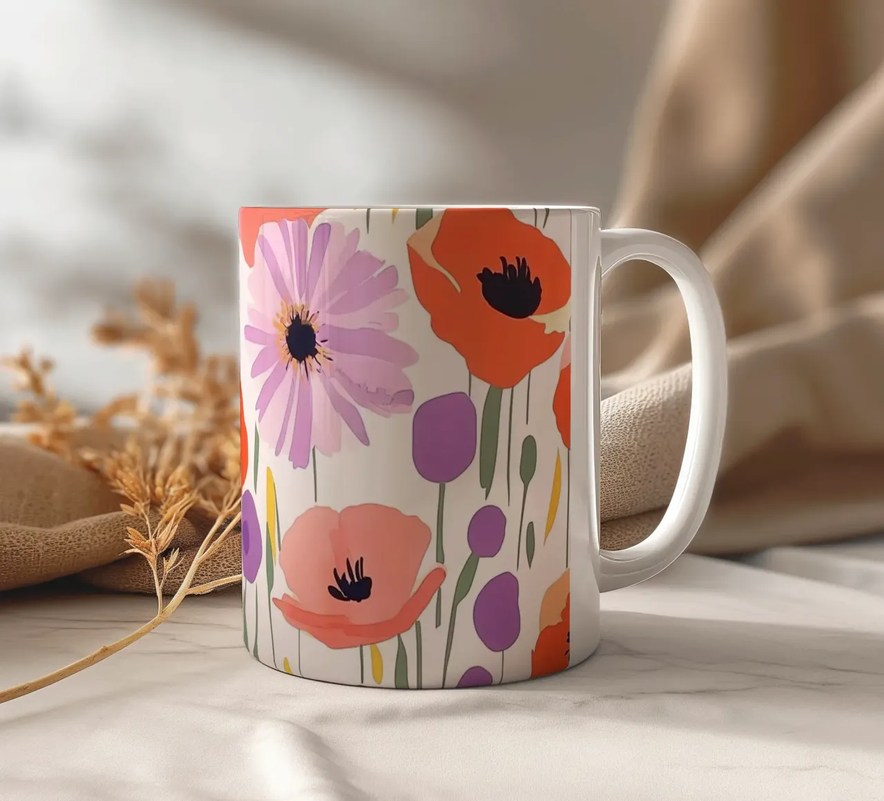 Vintage Botanical Poppy Asters Abstract Flowers Retro Floral tazza in ceramica da Gentle Echoes Art