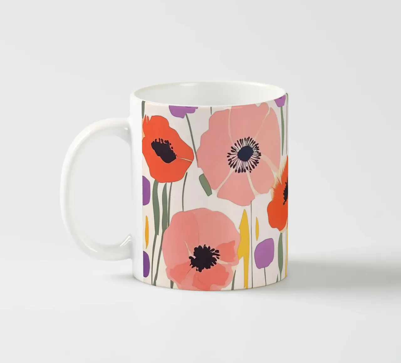 Vintage Botanical Poppy Asters Abstract Flowers Retro Floral tazza in ceramica da Gentle Echoes Art
