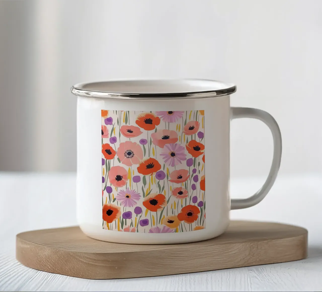 Vintage Botanical Poppy Asters Abstract Flowers Retro Floral tazza in smalto da Gentle Echoes Art