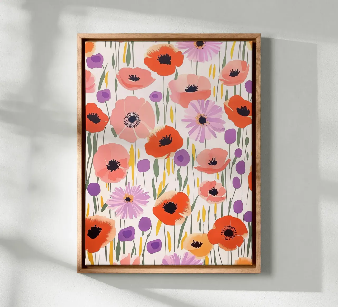 Vintage Botanische Klaproos Asters Abstracte Bloemen Retro Bloemen canvas met Baklijst van Gentle Echoes Art