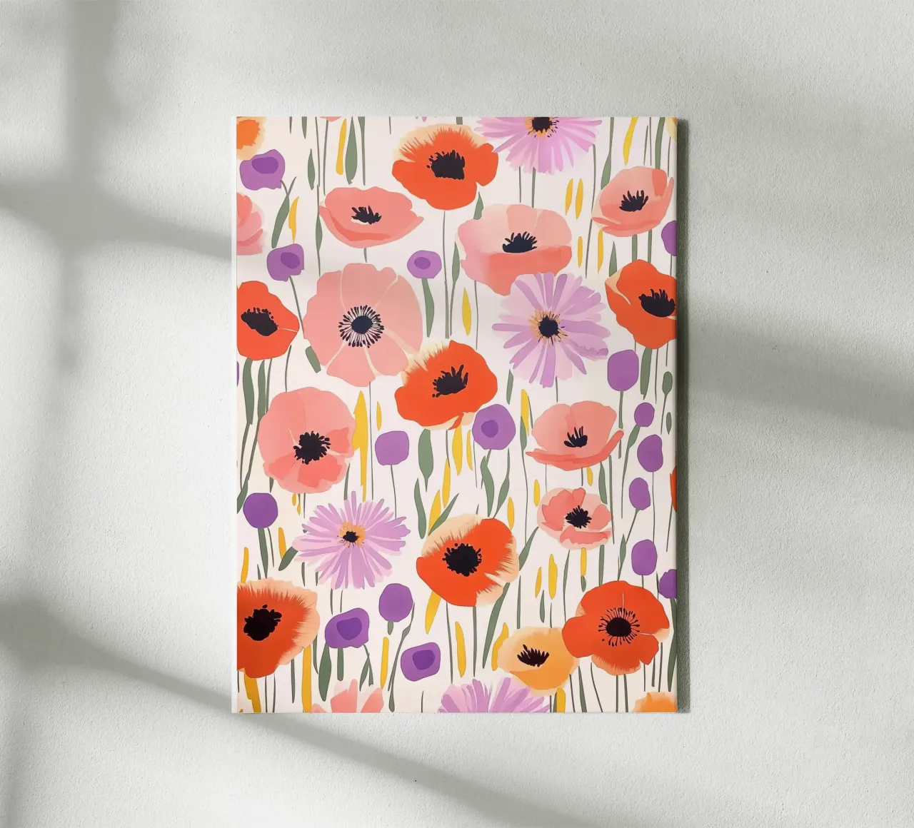 Vintage Botanische Klaproos Asters Abstracte Bloemen Retro Bloemen canvas met Baklijst van Gentle Echoes Art