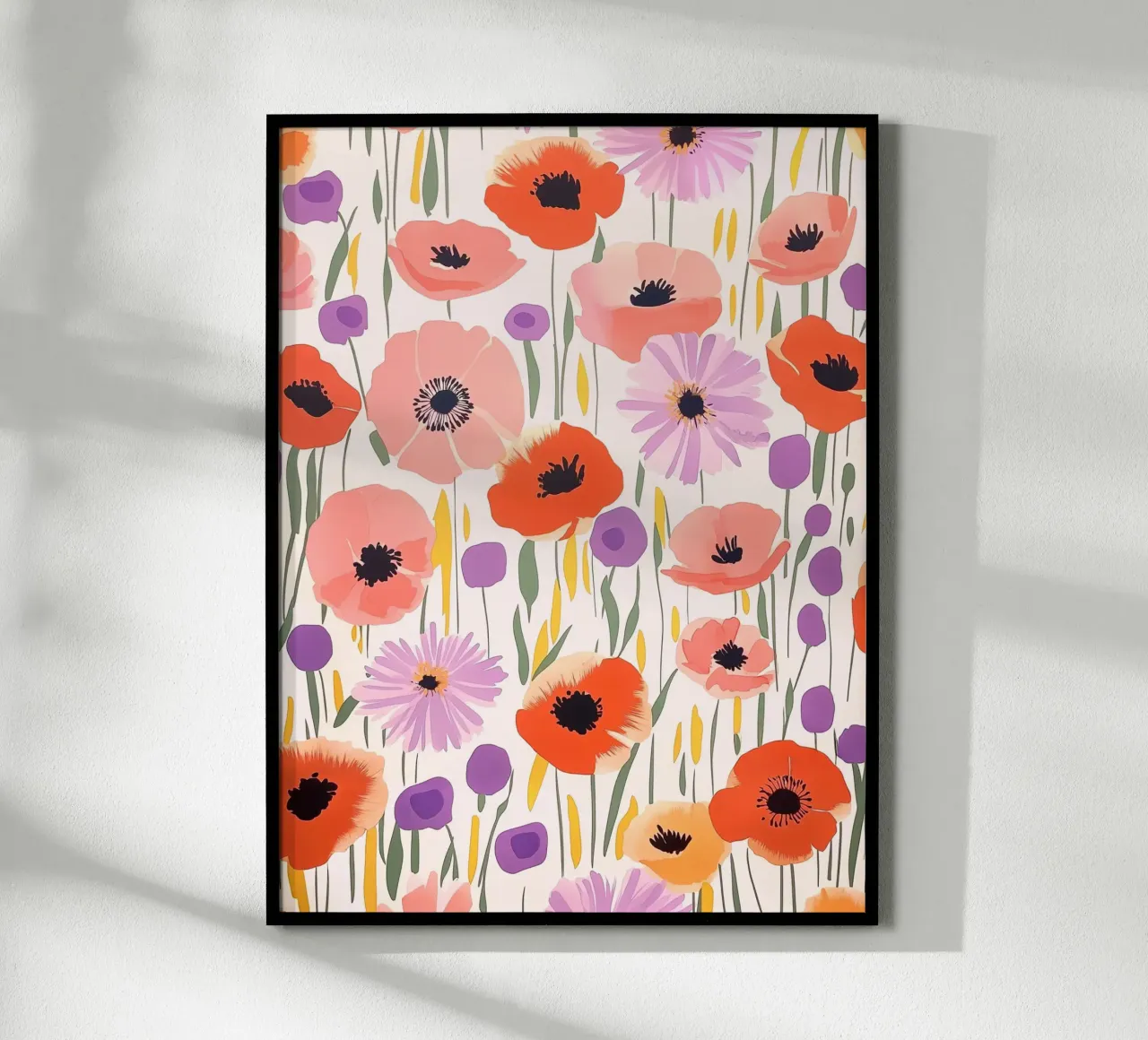 Vintage Botanical Poppy Asters Abstract Flowers Retro Floral poster con telaio in plastica da Gentle Echoes Art