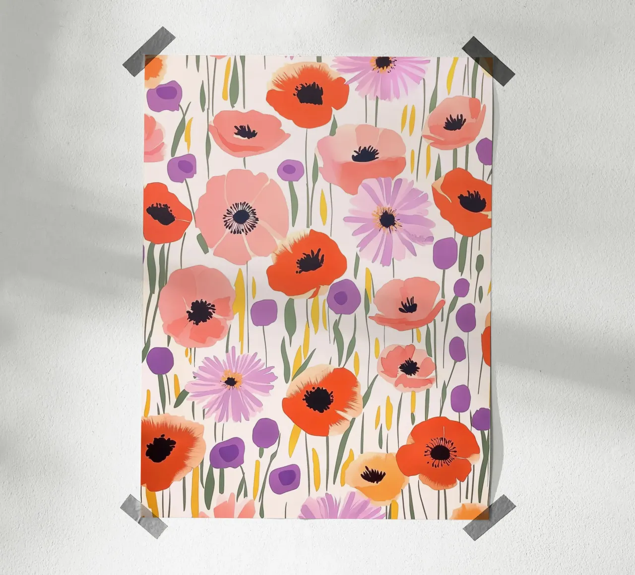 Vintage Botanical Poppy Asters Abstract Flowers Retro Floral poster con telaio in plastica da Gentle Echoes Art
