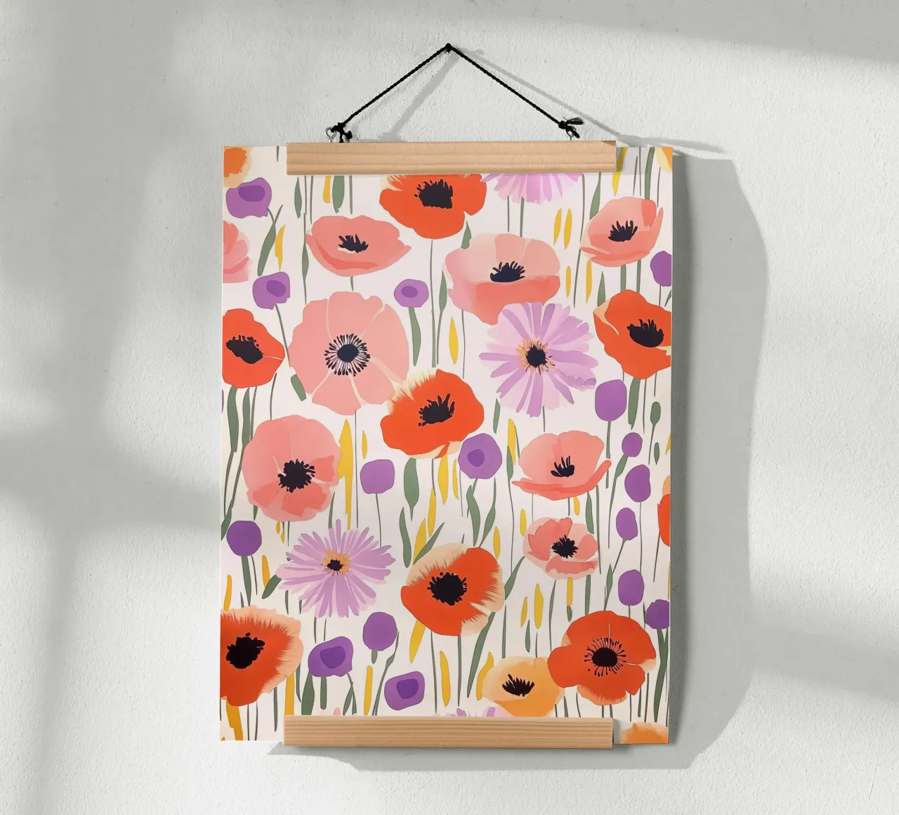 Vintage Botanical Poppy Asters Abstract Flowers Retro Floral poster con telaio in plastica da Gentle Echoes Art