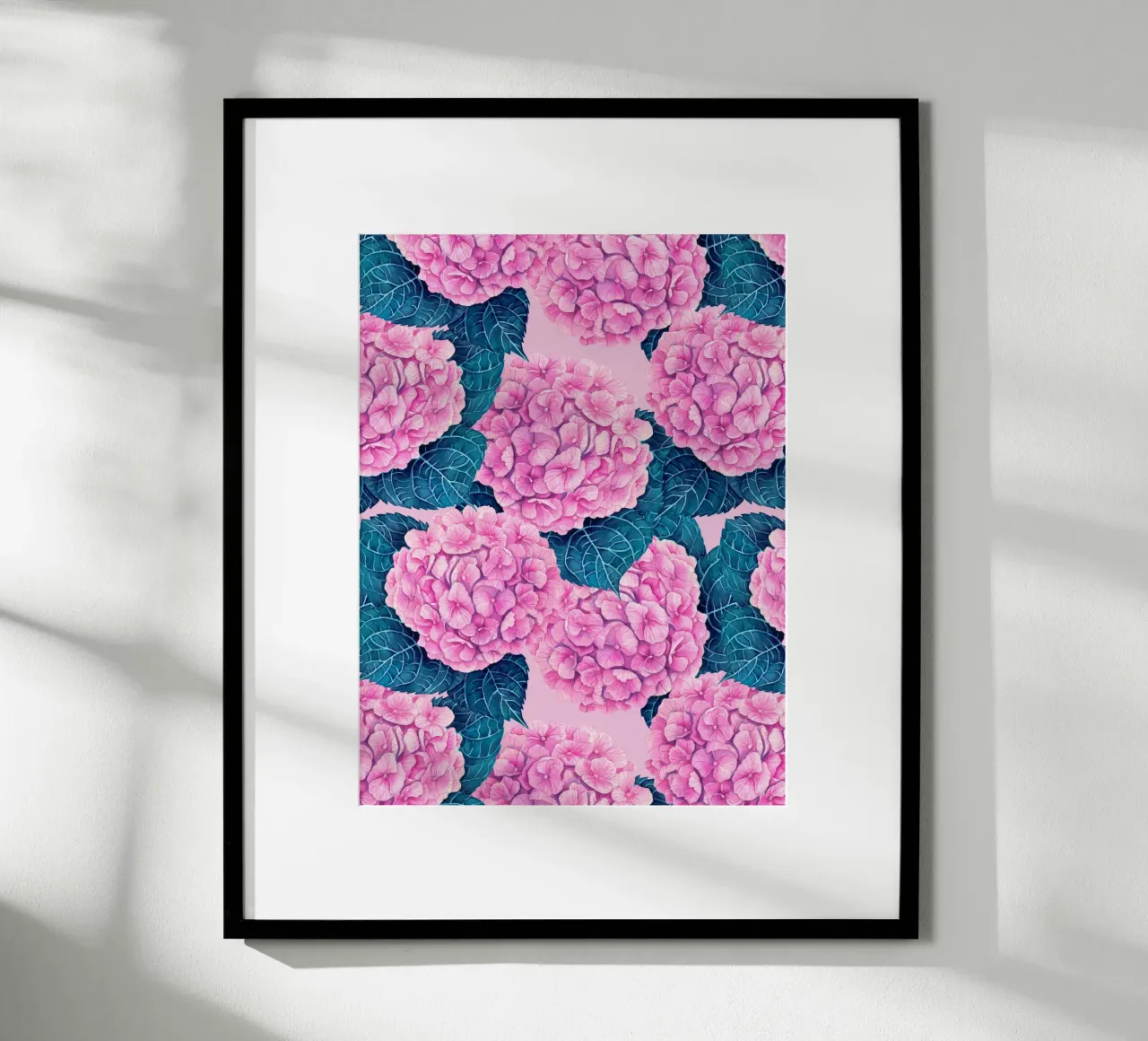 Motivo acquerello ortensie, rosa e blu poster da Painted Nature