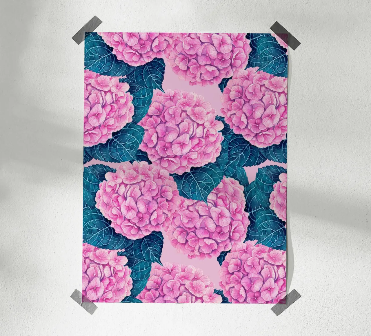 Motivo acquerello ortensie, rosa e blu poster da Painted Nature