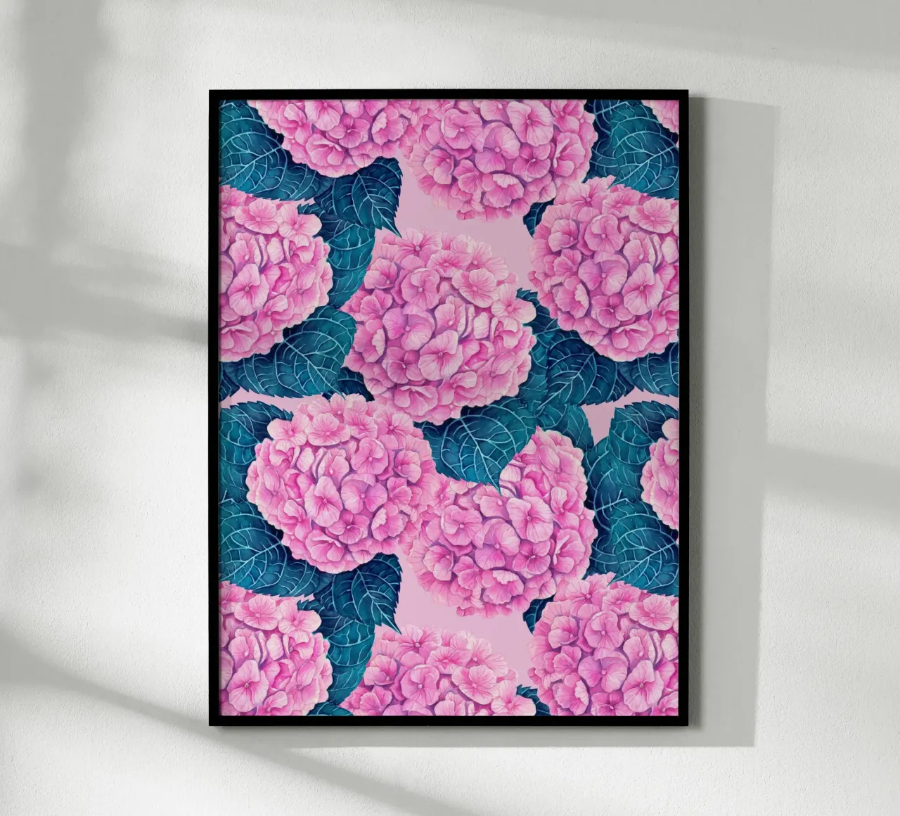 Motivo acquerello ortensie, rosa e blu poster da Painted Nature