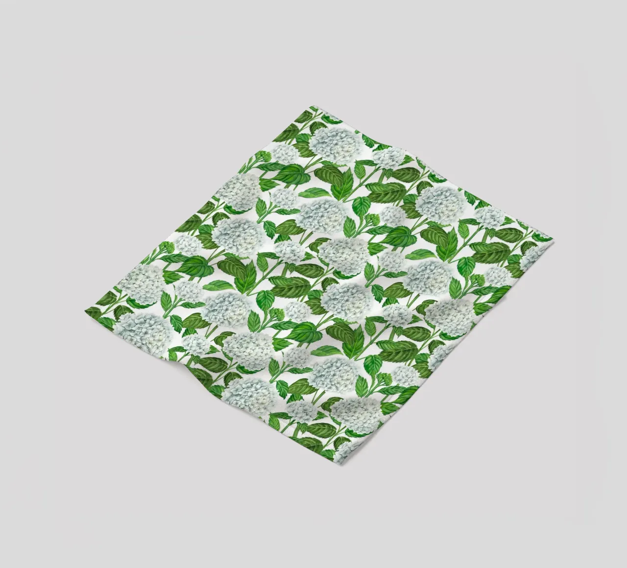 Witte hortensia aquarel, groene bladeren op wit fleecedeken van Painted Nature