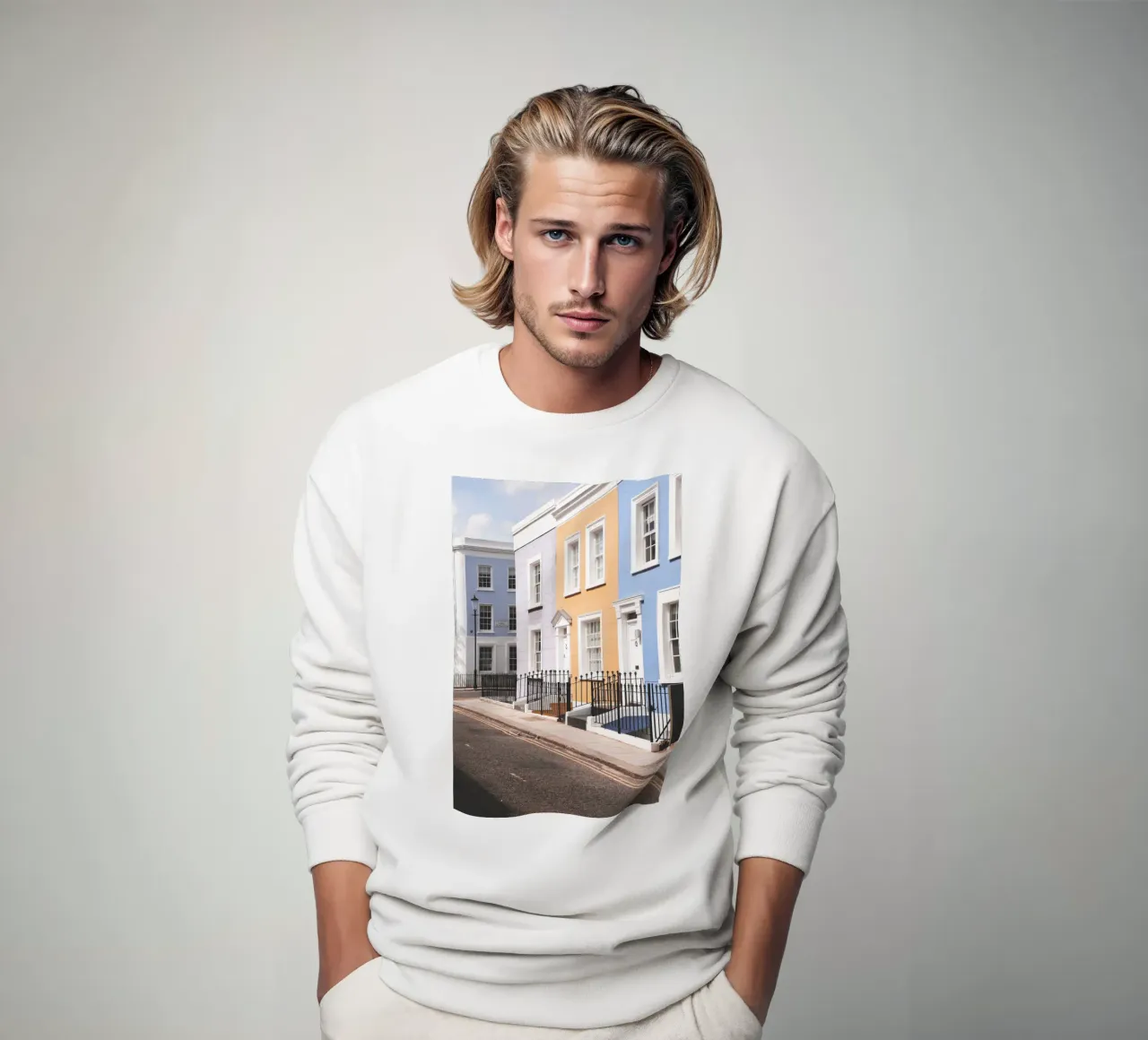 London, England I Street in Notting Hill and colourful houses sweatshirt by Julie Travel Photography