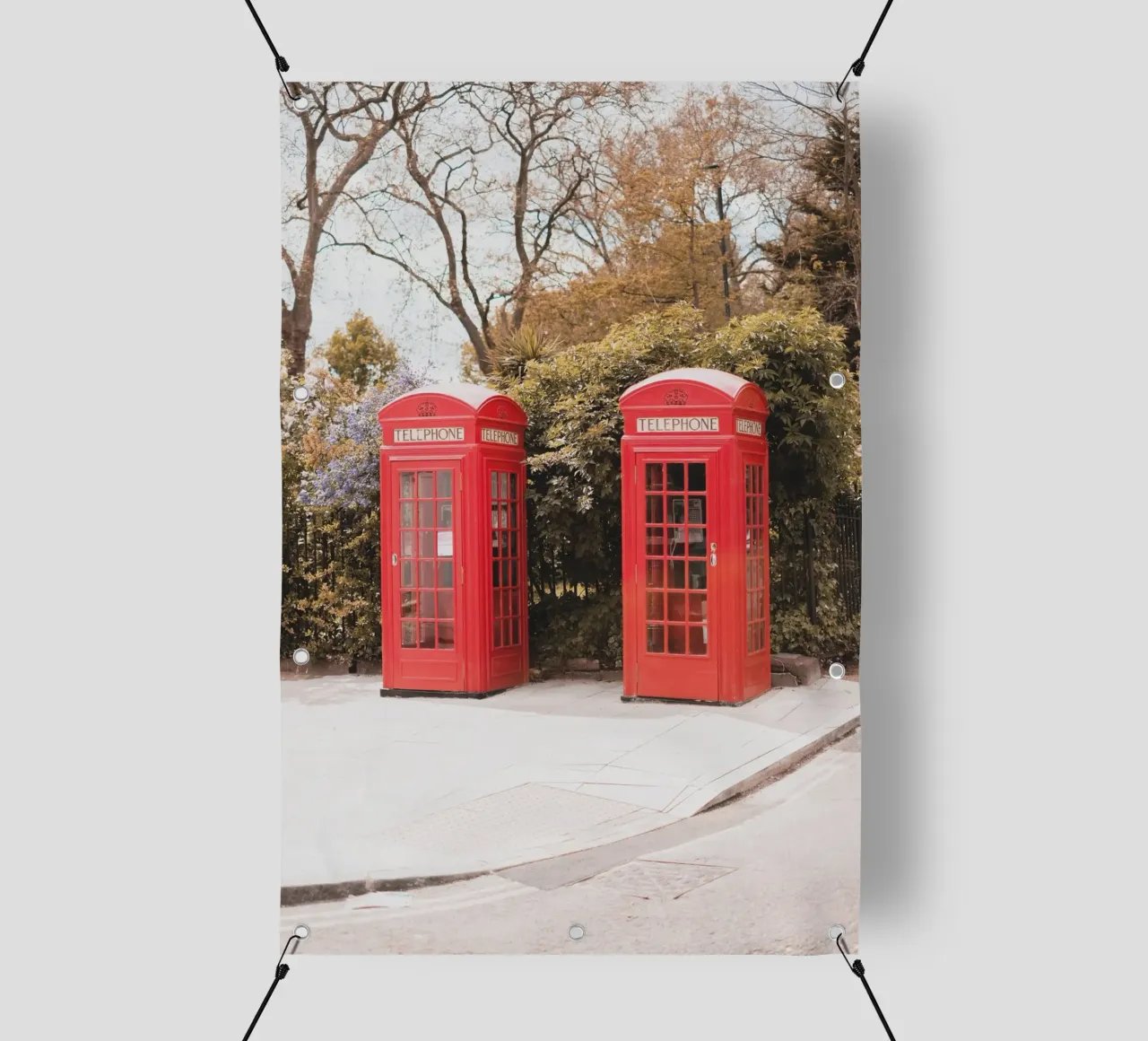 Londra, Inghilterra I Cabine telefoniche rosse inglesi telo in pvc da Julie Travel Photography