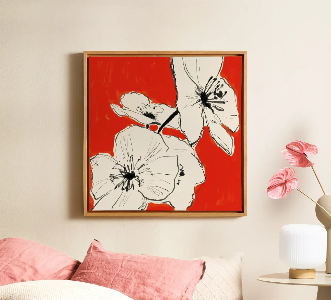 Fiori astratti minimali 36 tela con Cornice a cassetta da LeaDArt