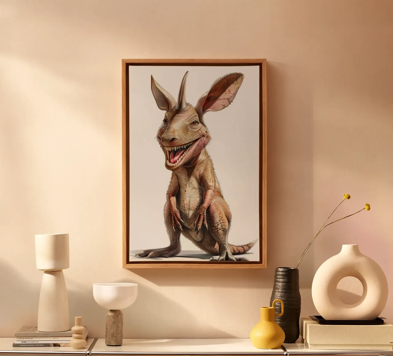 Caricatura di un oritteropo felice tela con Cornice a cassetta da Funny Animals