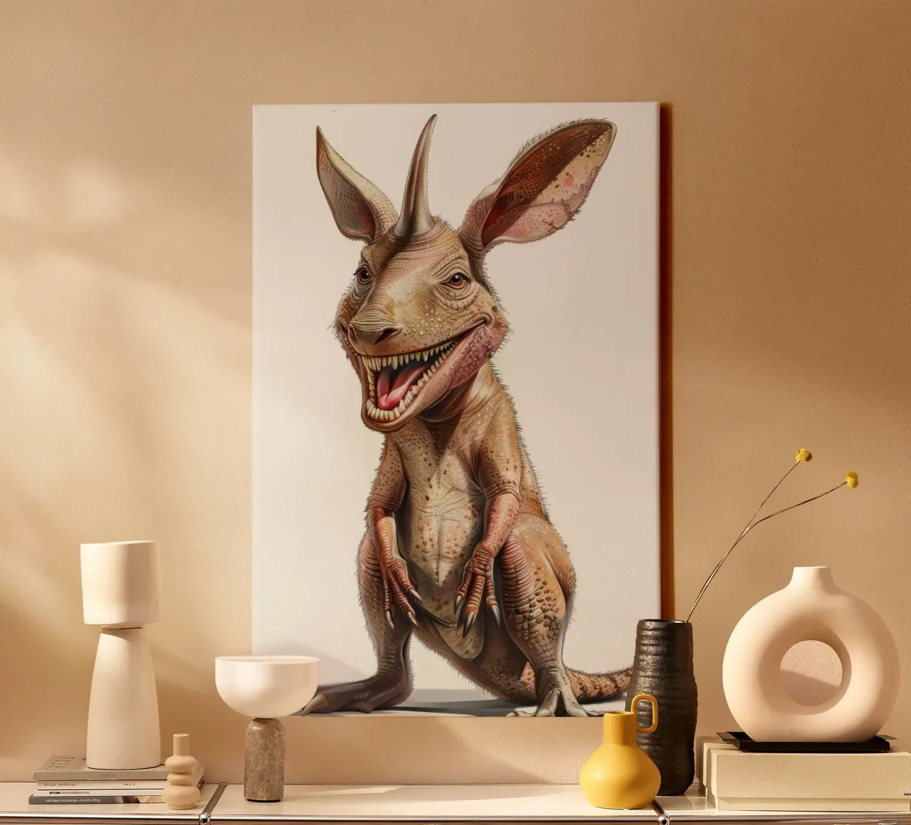 Caricatura di un oritteropo felice tela con Cornice a cassetta da Funny Animals