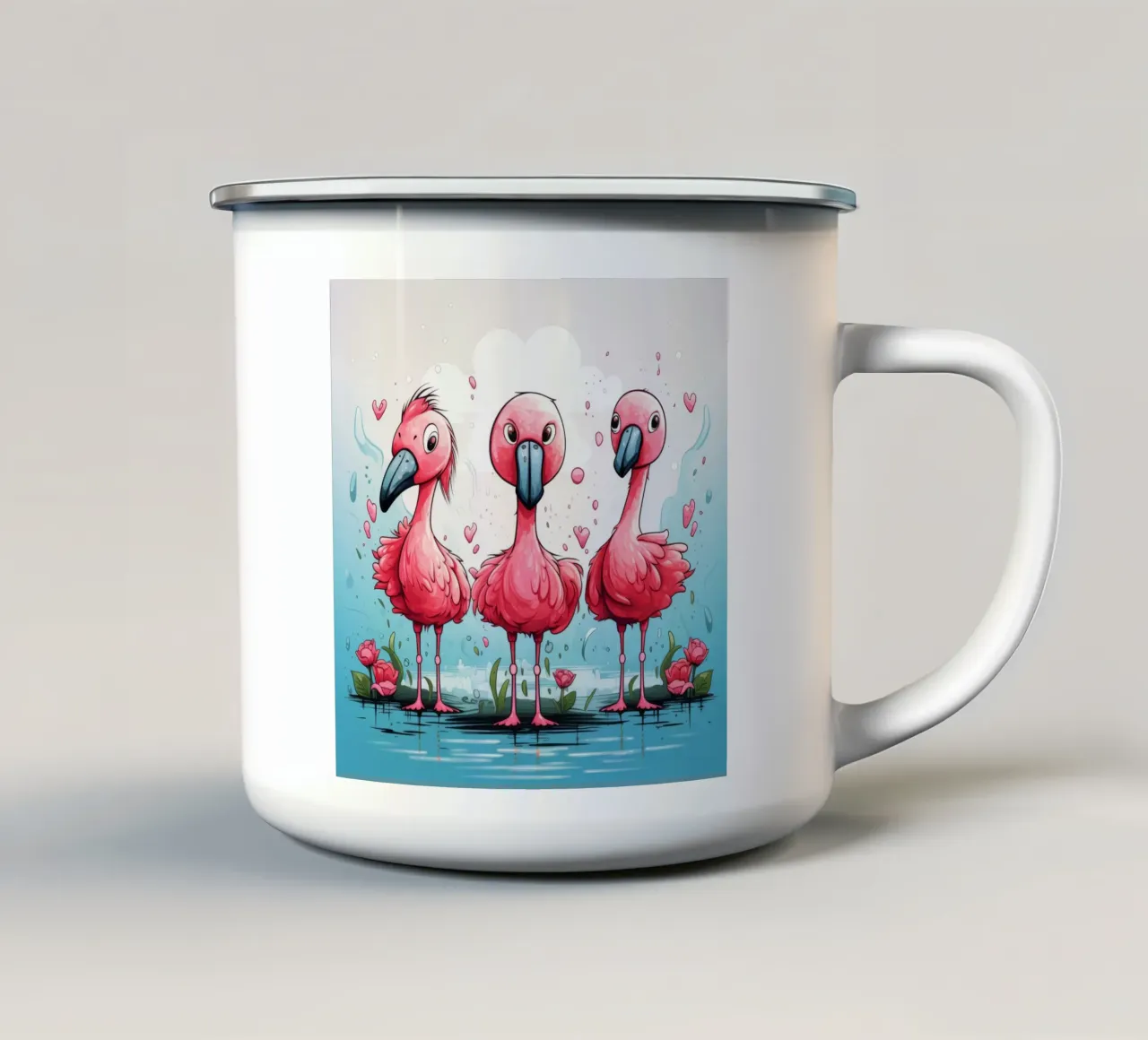 Gang di fenicotteri retrò tazza in smalto da Funny Animals