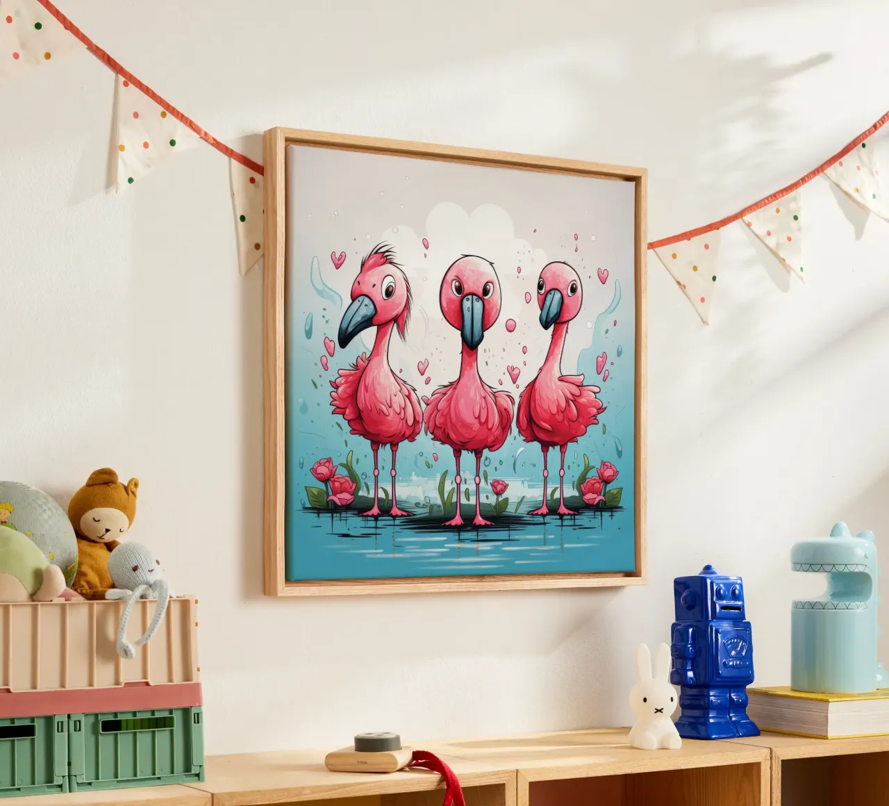 Retro Flamingo Bende canvas met Baklijst van Funny Animals