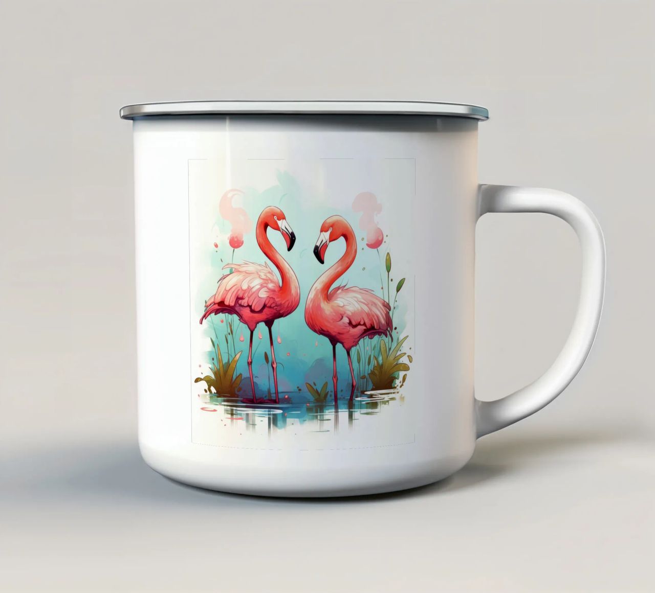 Retro Flamingo Duo Emaille Tasse von Funny Animals