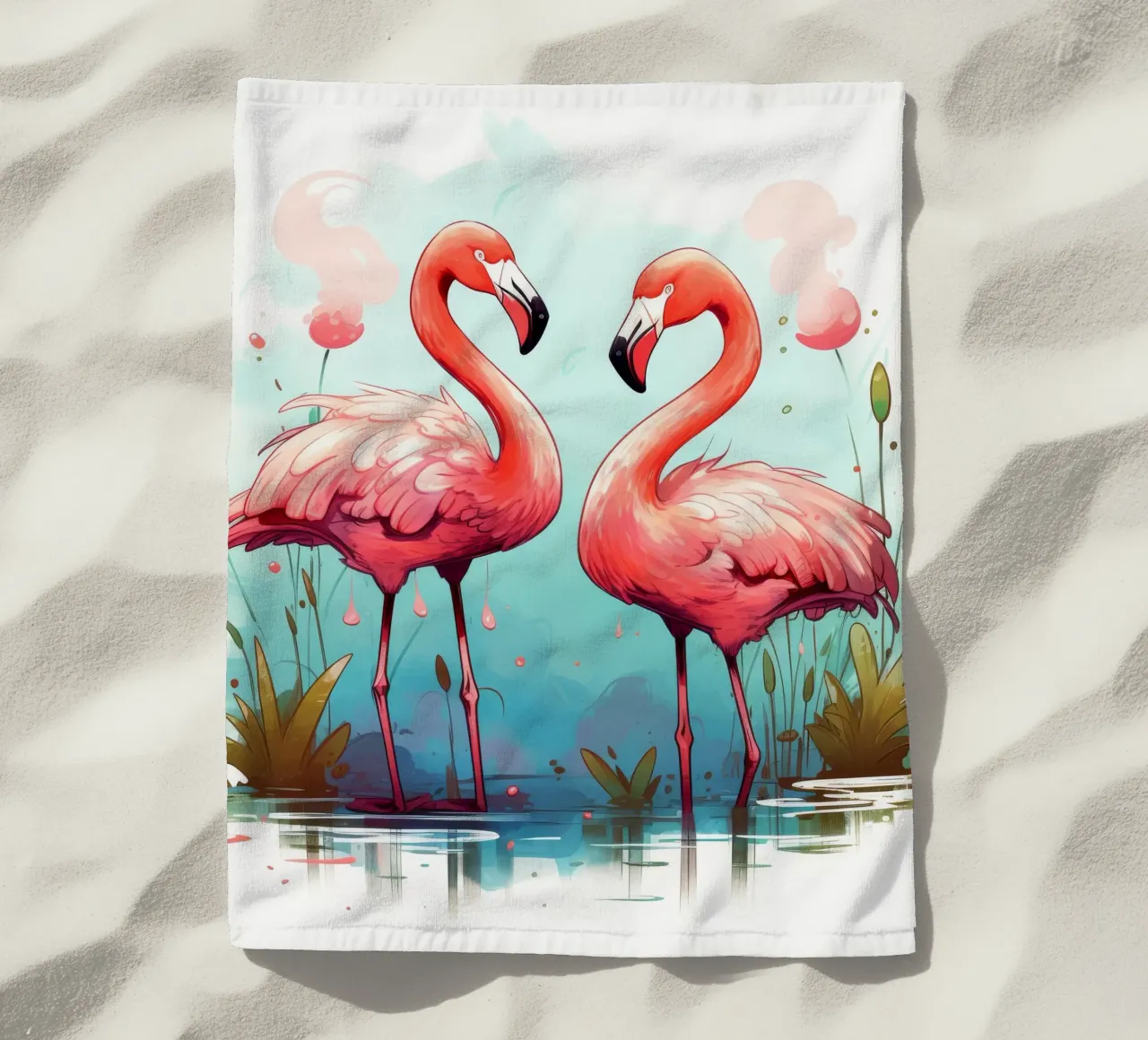 Retro Flamingo Duo beach towel by Funny Animals