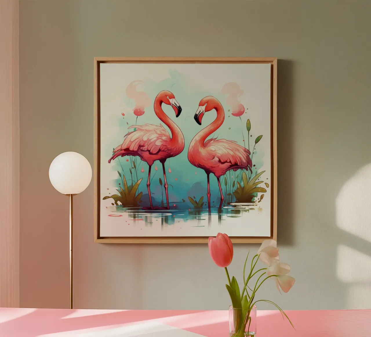 Retro Flamingo Duo canvas met Baklijst van Funny Animals
