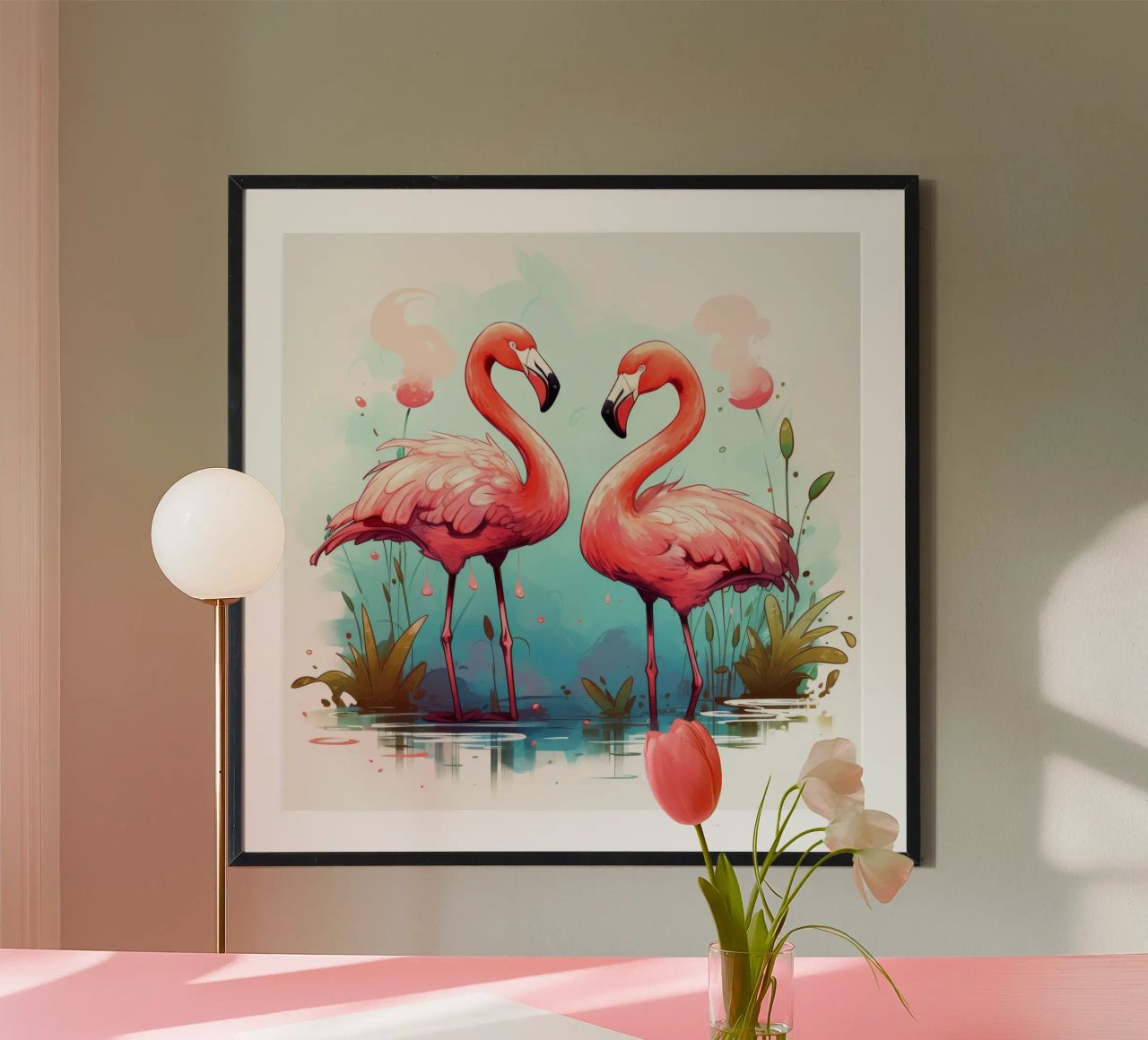 Duo rétro de flamants roses poster de Funny Animals