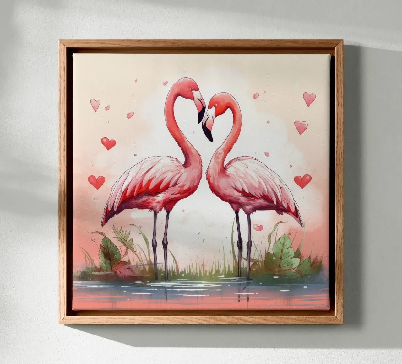 Retro Flamingo Duo canvas with Floater frame by Funny Animals