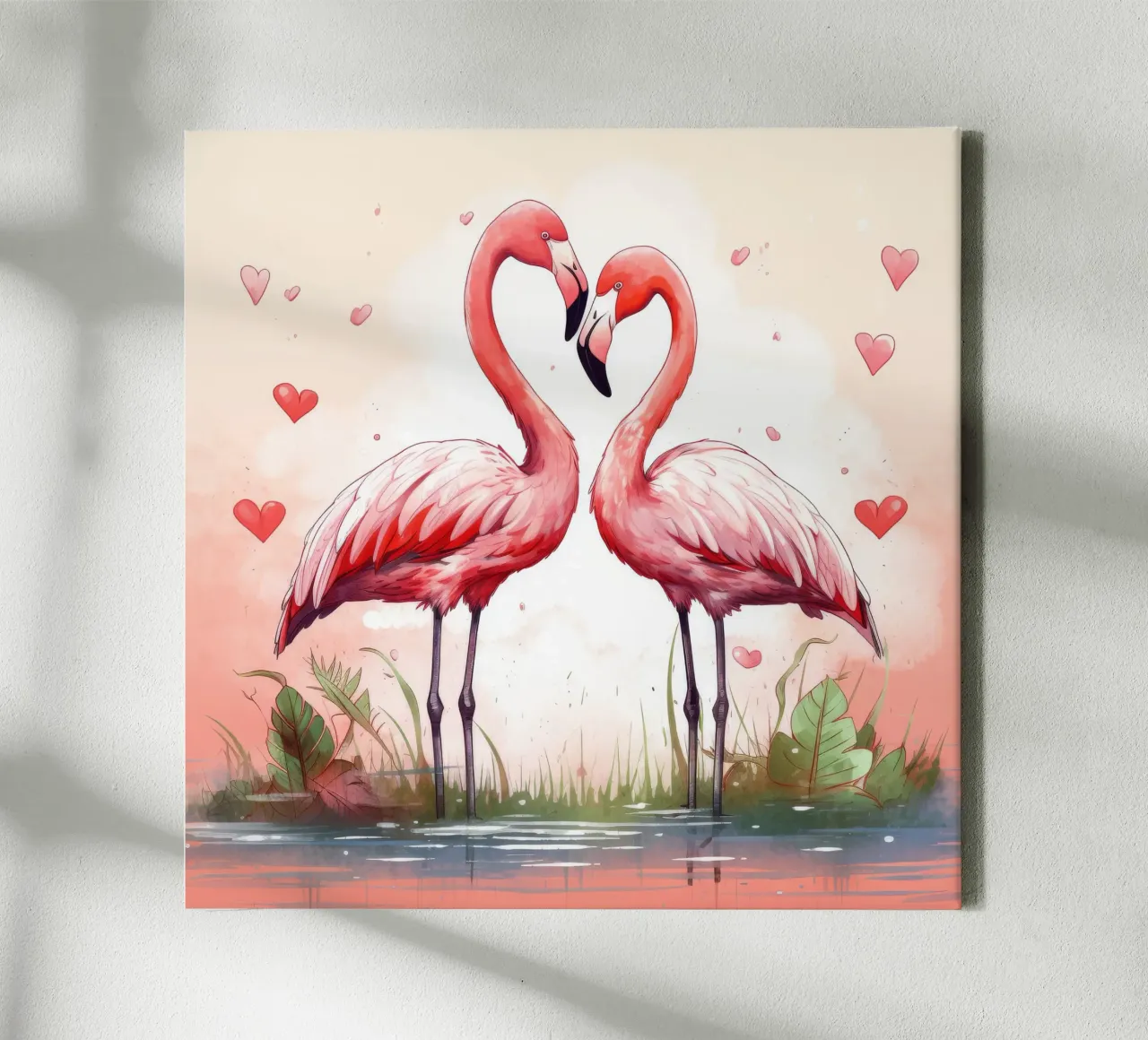 Retro Flamingo Duo canvas with Floater frame by Funny Animals