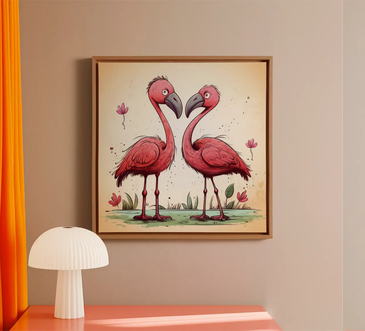 Retro Flamingo Duo canvas met Baklijst van Funny Animals