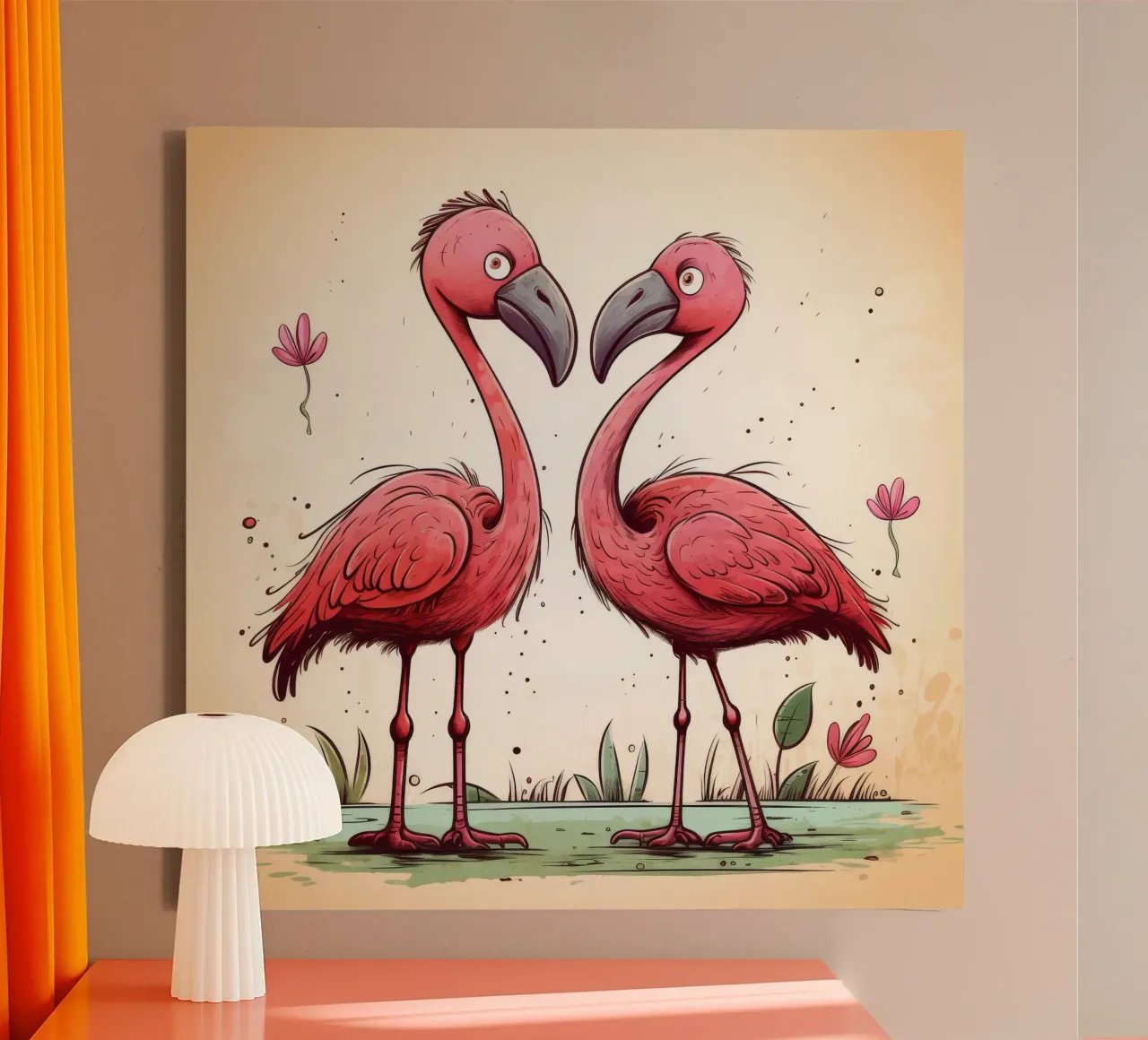 Retro Flamingo Duo canvas met Baklijst van Funny Animals
