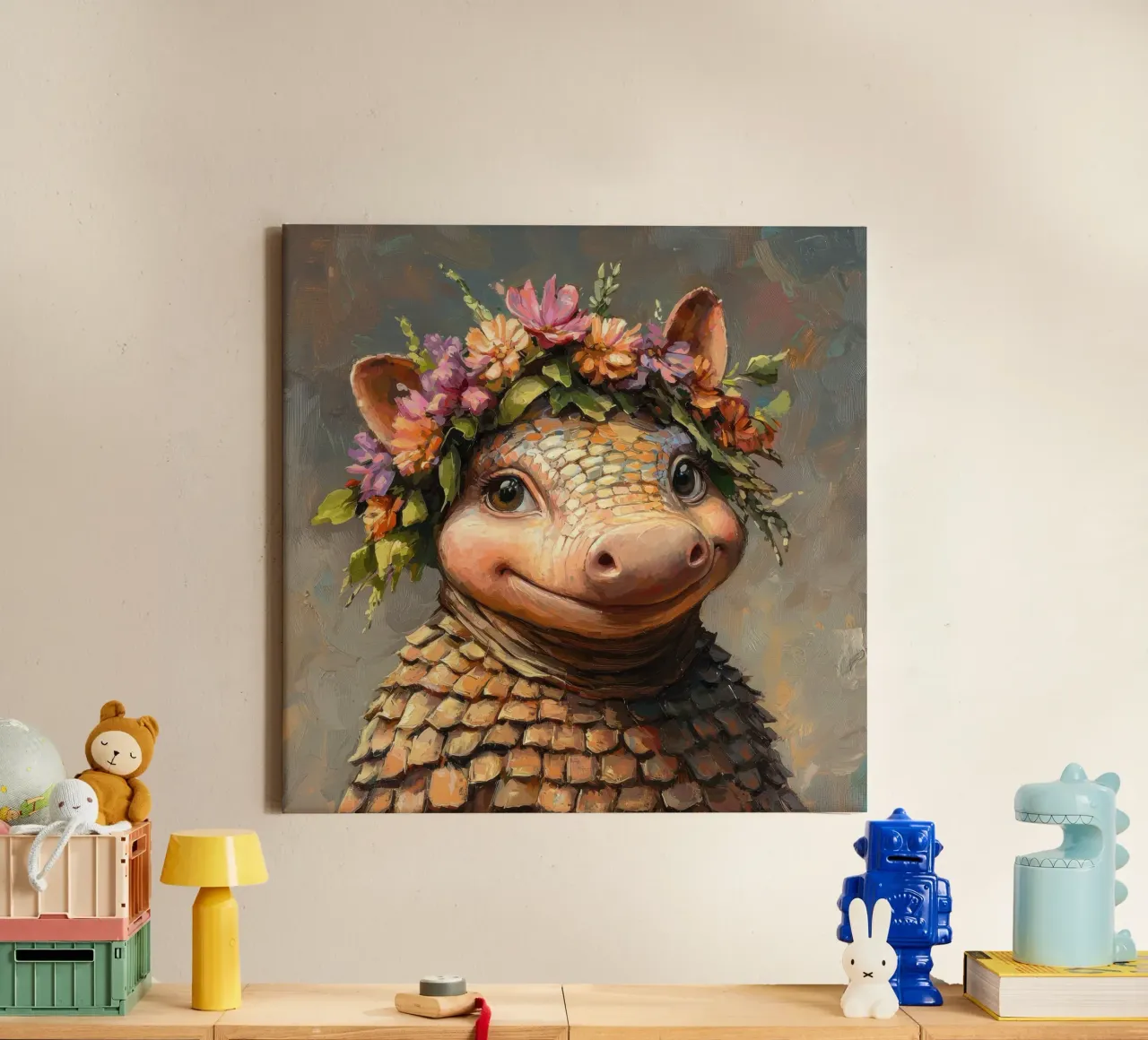 Armadillo giocoso e sciocco dei cartoni animati tela con Cornice a cassetta da Funny Animals