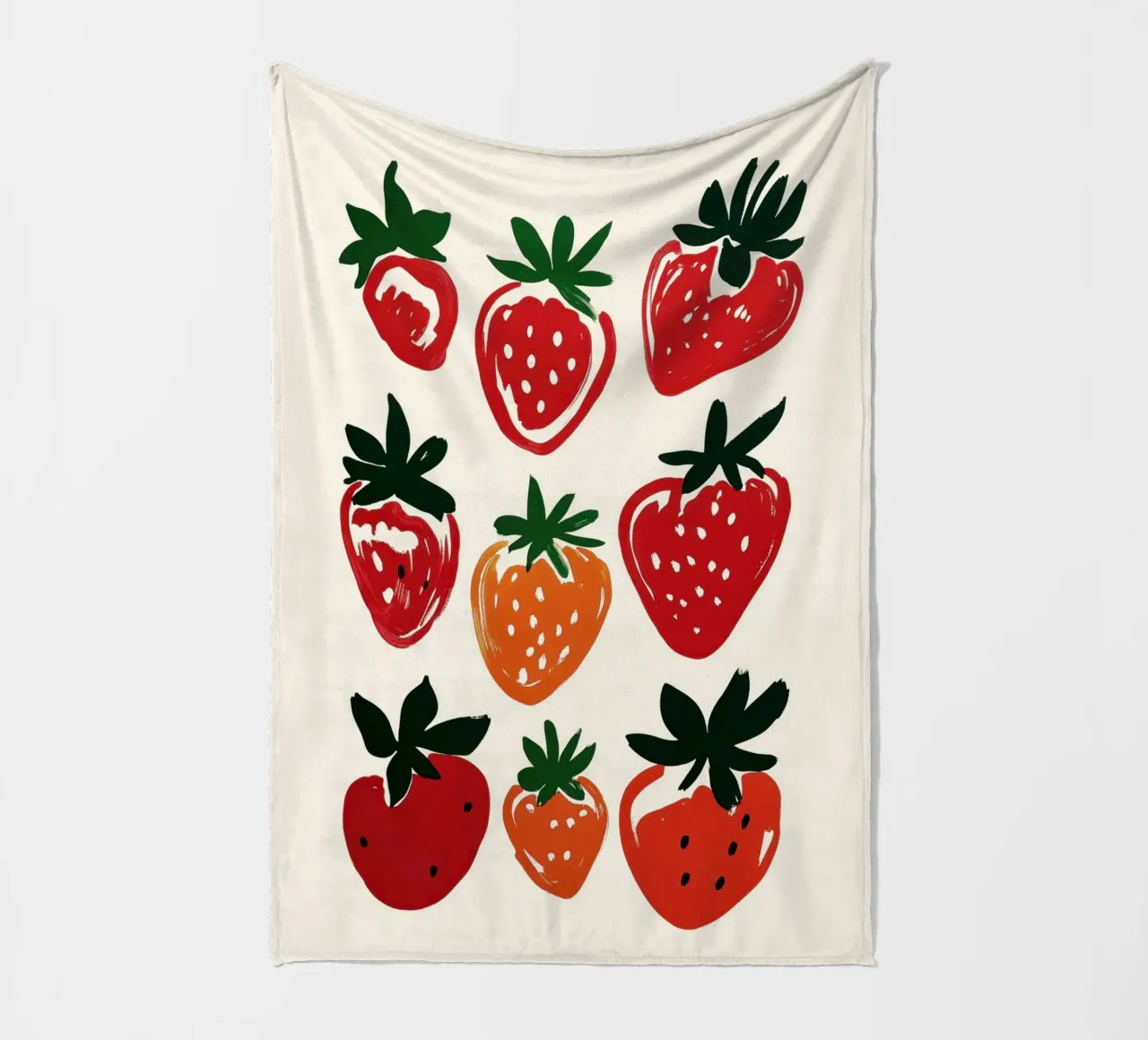 Minimalist Strawberry Illustration fleece blanket by Melloi Art Print