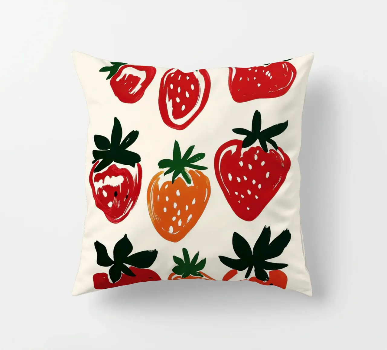 Minimalist Strawberry Illustration decorative cushion by Melloi Art Print