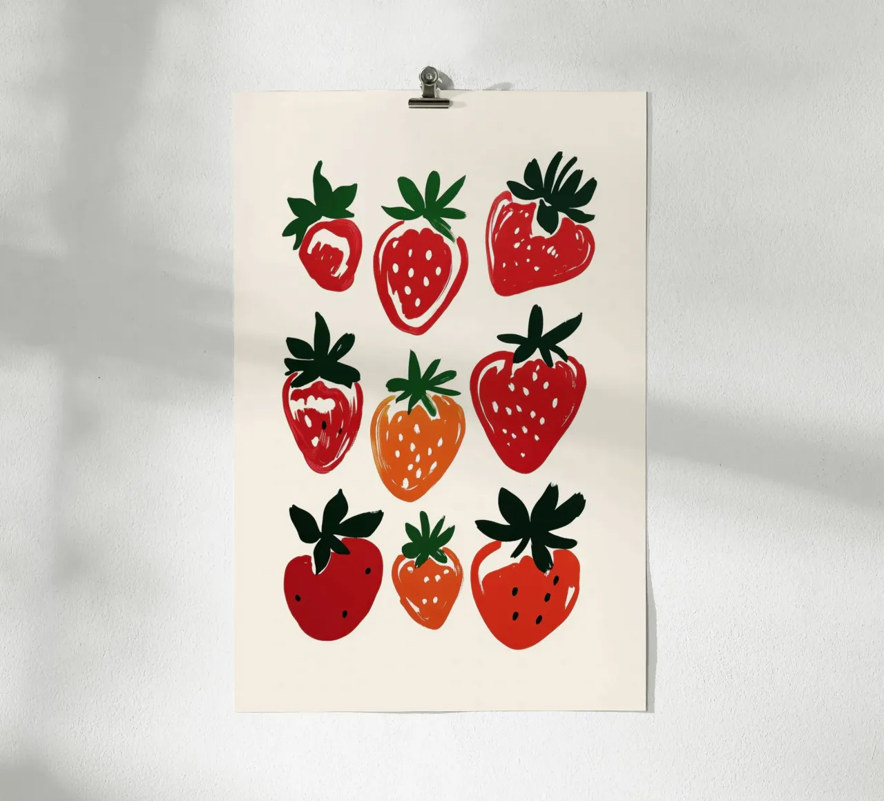 Illustrazione minimalista di fragole poster con telaio in alluminio da Melloi Art Print