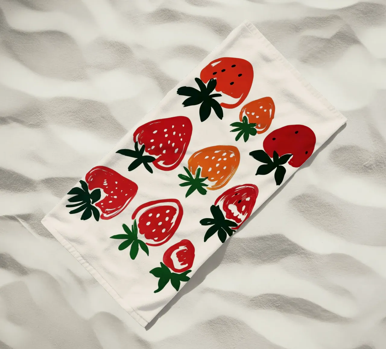 Minimalist Strawberry Illustration beach towel by Melloi Art Print