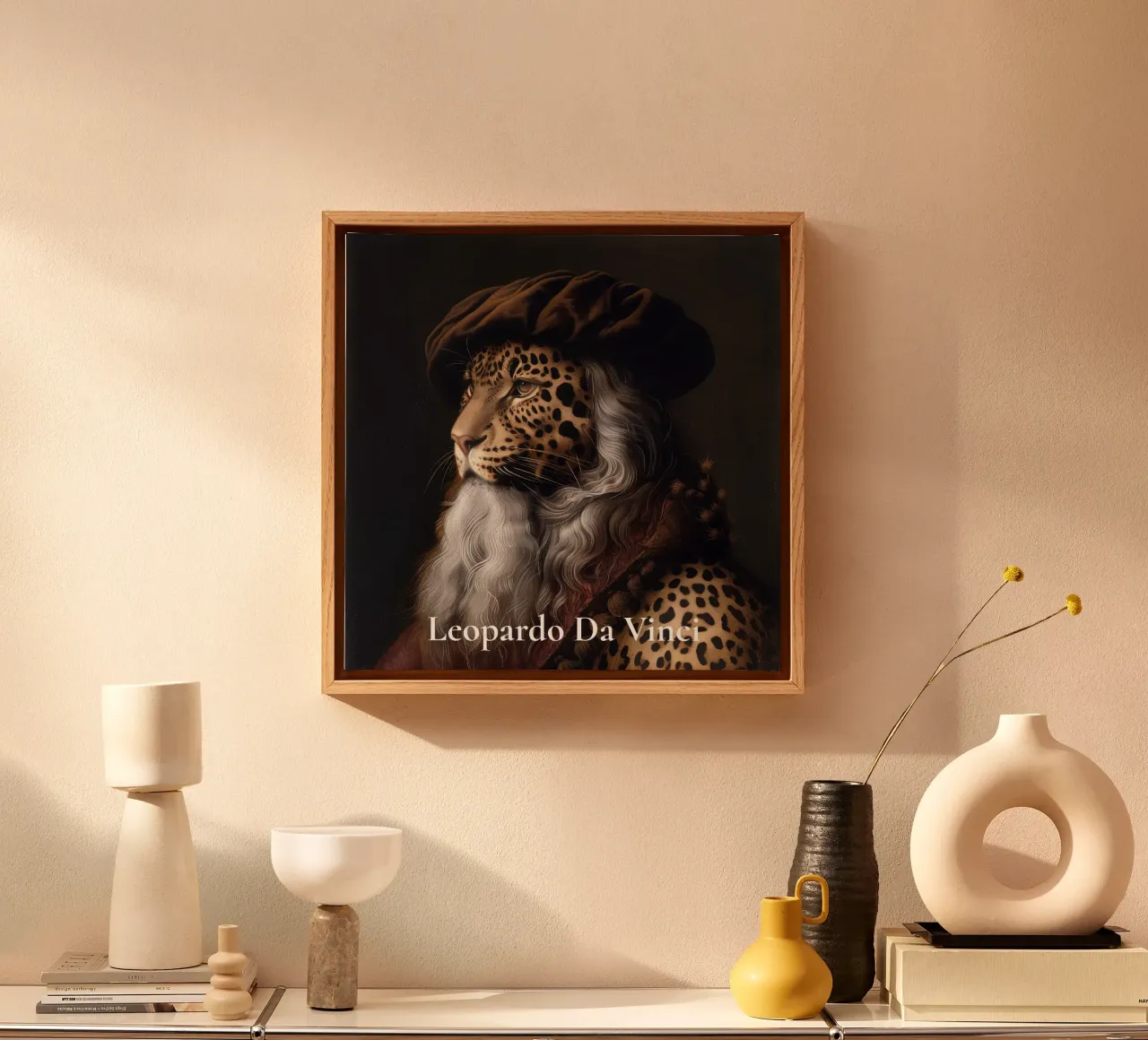 Arte da parete surreale | Leopardo Da Vinci | Fun Classic Art Remix tela con Cornice a cassetta da Kaji