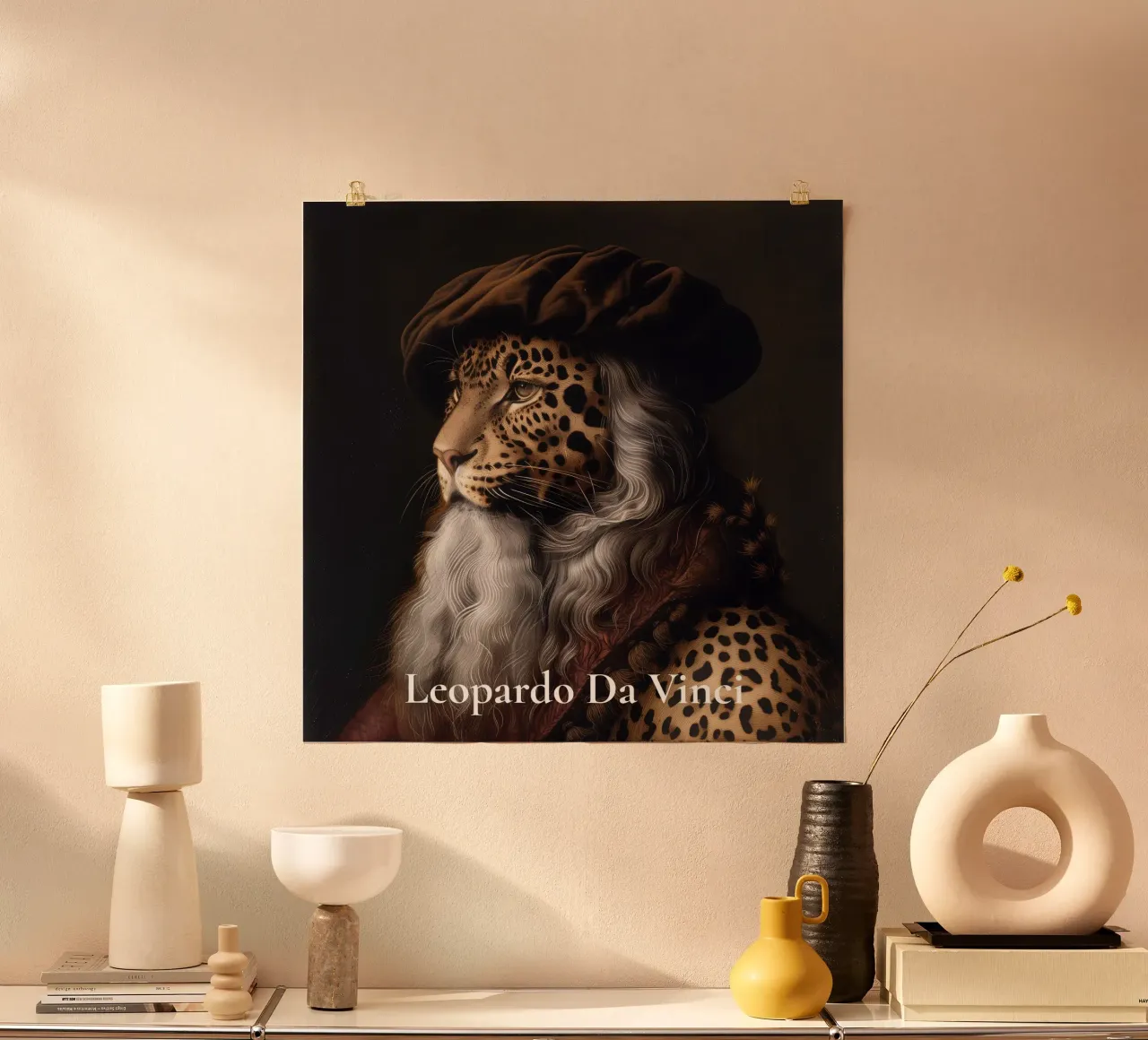 Arte da parete surreale | Leopardo Da Vinci | Fun Classic Art Remix poster da Kaji