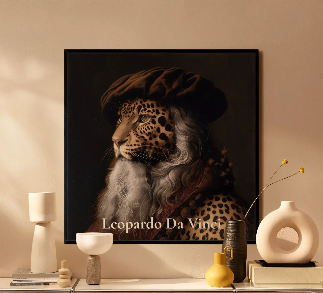 Arte da parete surreale | Leopardo Da Vinci | Fun Classic Art Remix poster da Kaji