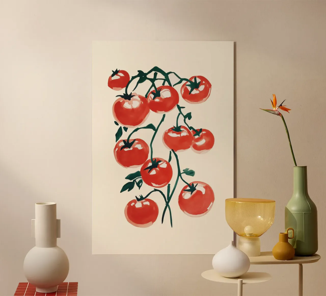 Vibrant Tomato Vine Watercolor Art acrylic glass by Melloi Art Print