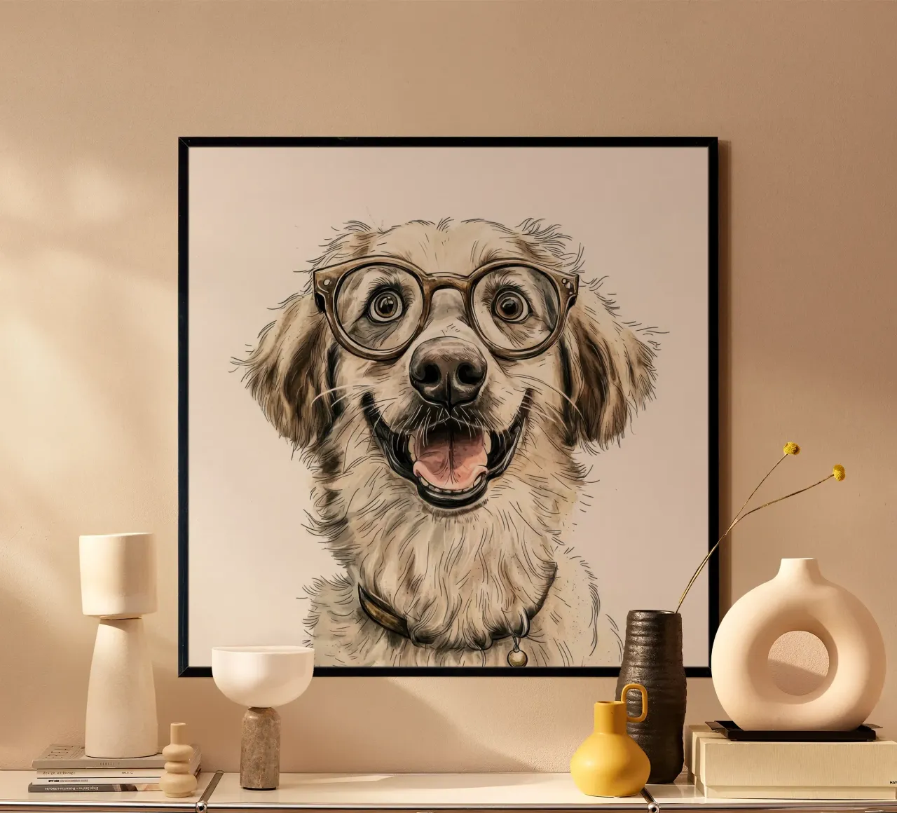 Divertente Pastore dell'Anatolia con gli occhiali poster con telaio in plastica da Funny Animals