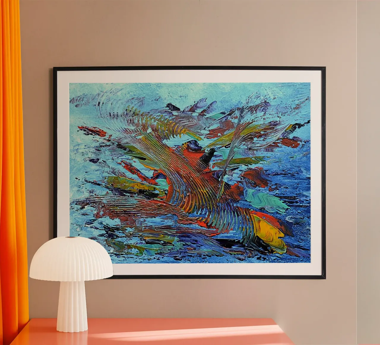 ABSTRACT SUNSET poster con telaio in plastica da Thierry Vobmann Abstract painting