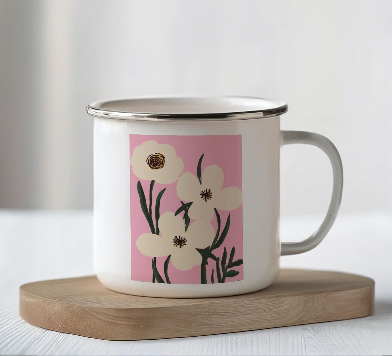 Fiori astratti minimali 30 tazza in smalto da LeaDArt