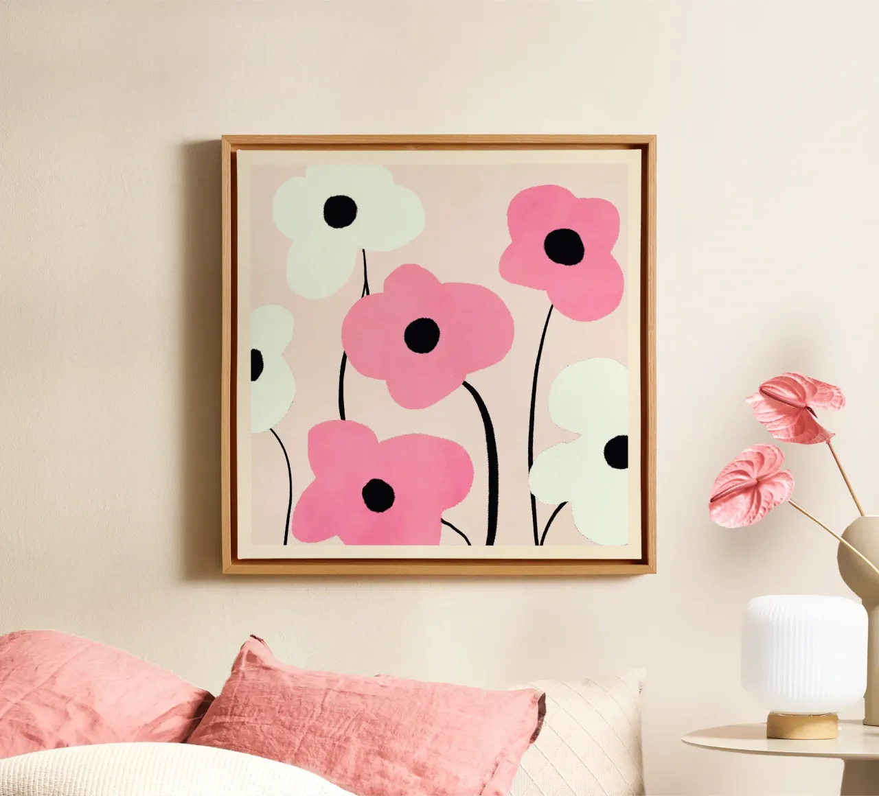 Fiori astratti minimali 33 tela con Cornice a cassetta da LeaDArt