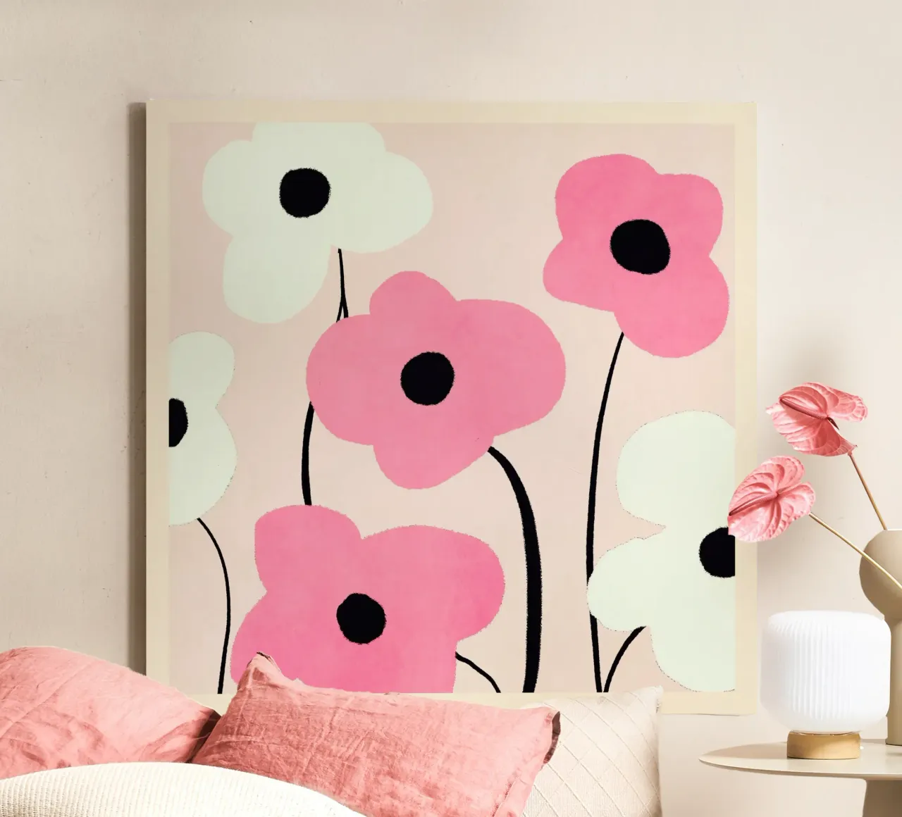 Fiori astratti minimali 33 tela con Cornice a cassetta da LeaDArt