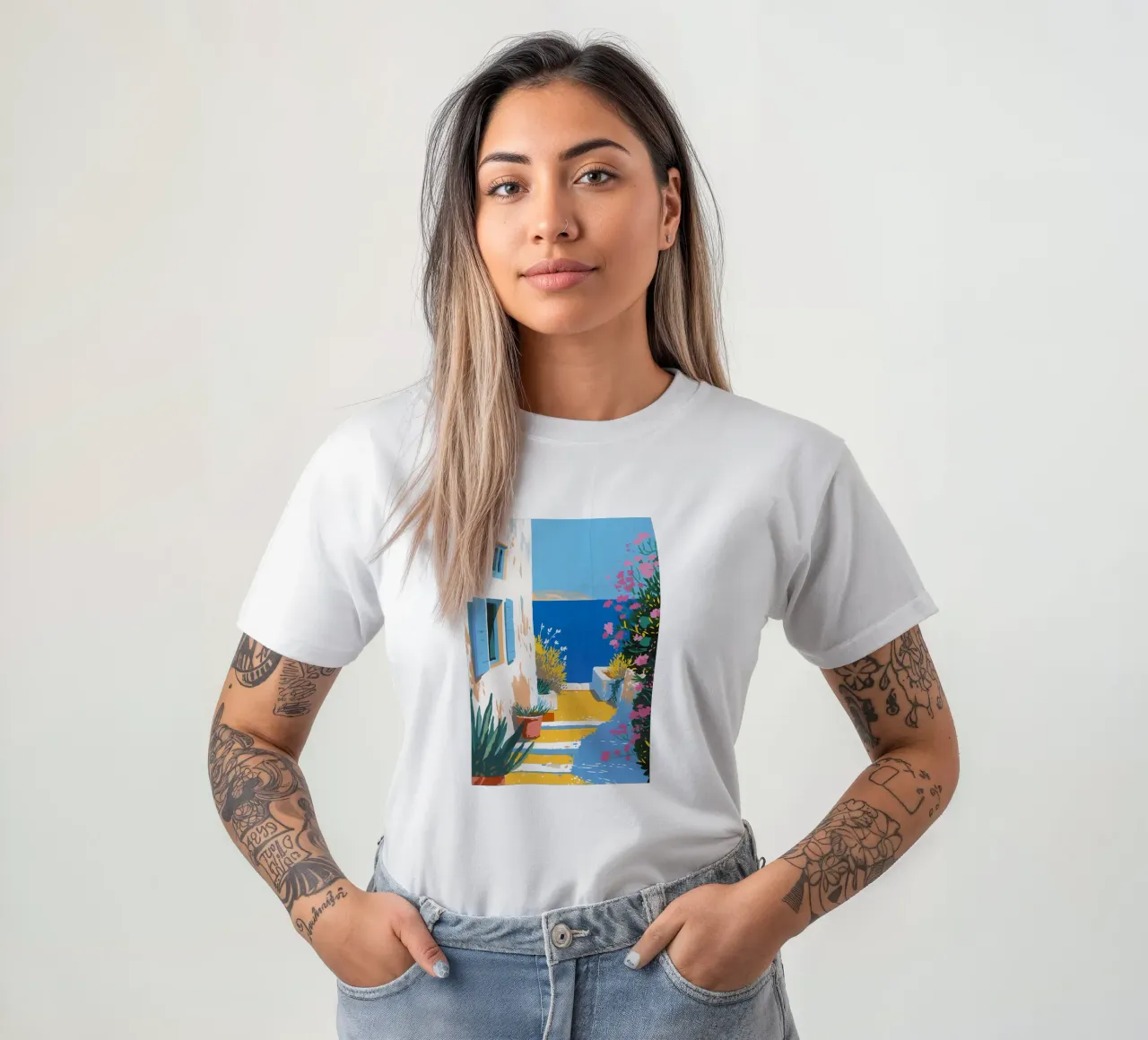 Paesaggio di scale mediterranee t-shirt da Carinaprint