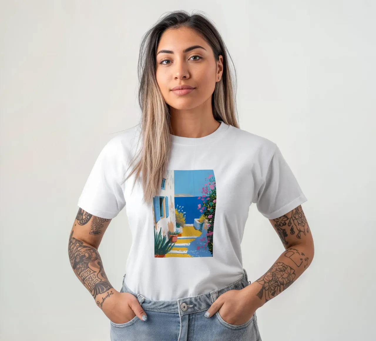 Paesaggio di scale mediterranee t-shirt da Carinaprint