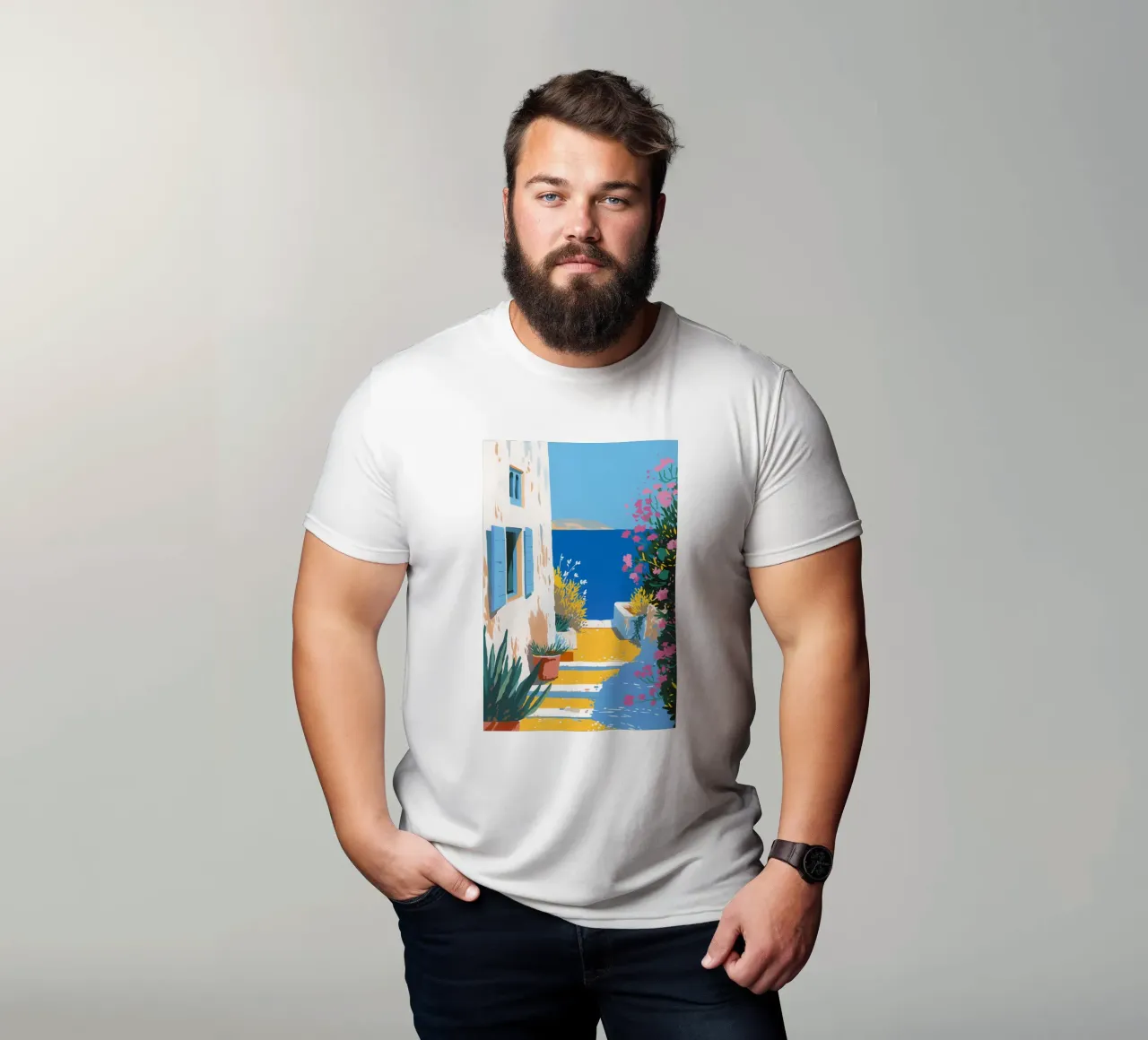Paesaggio di scale mediterranee t-shirt da Carinaprint