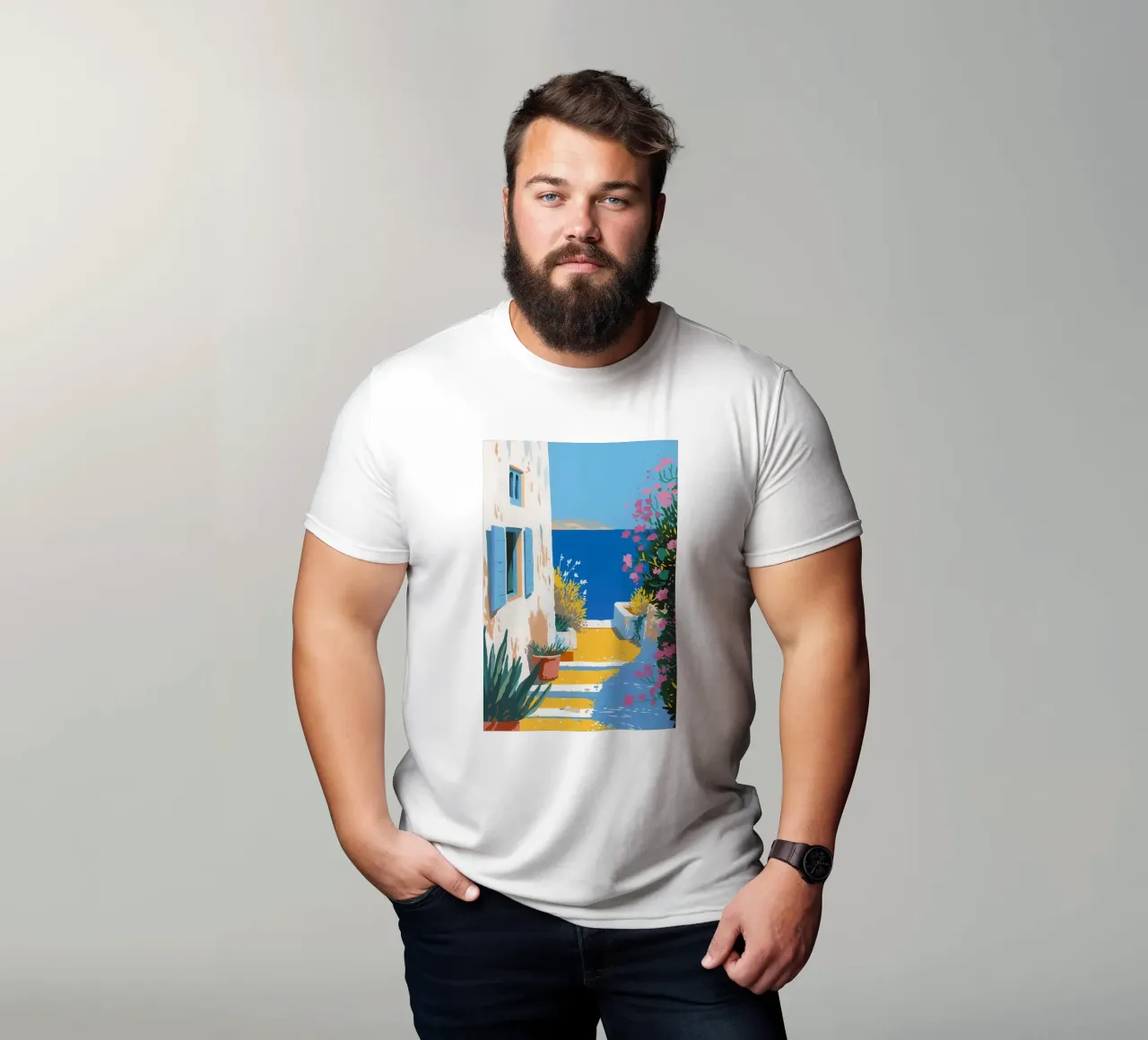 Paesaggio di scale mediterranee t-shirt da Carinaprint