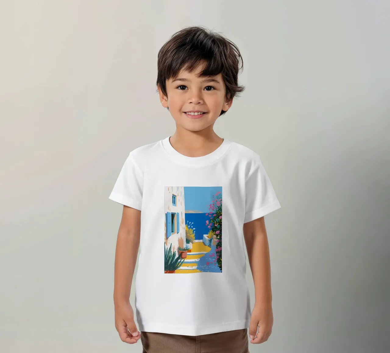Paesaggio di scale mediterranee t-shirt bambini da Carinaprint