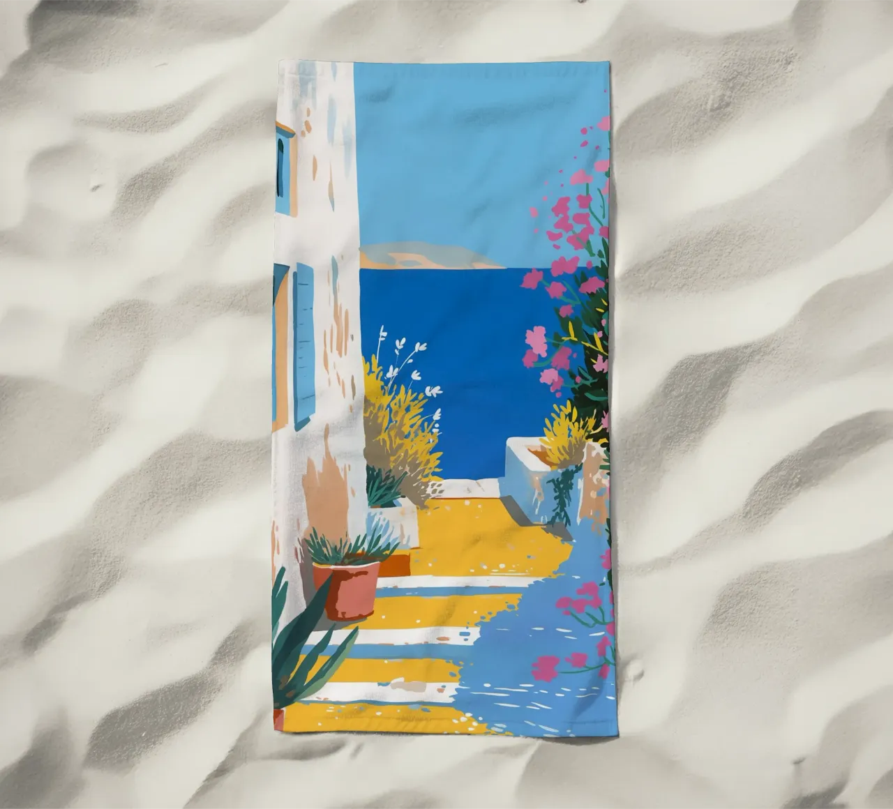 Paesaggio di scale mediterranee telo mare da Carinaprint